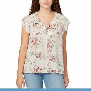 NWT Buffalo by David Bitton Women’s Large Floral and White Flutter Sleeve Top
